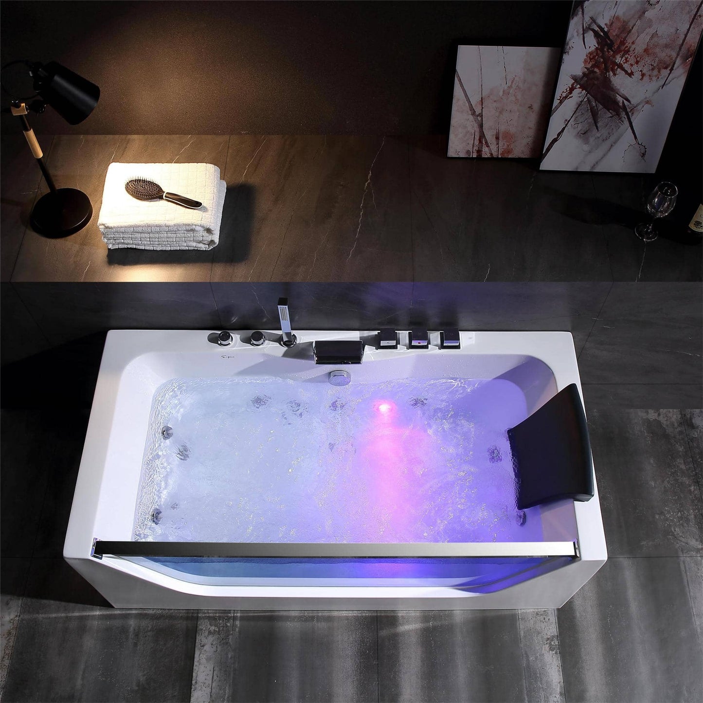 Empava-59JT408LED 59 in. Whirlpool Waterfall Faucet Bathtub With Chrome Fixture Installed