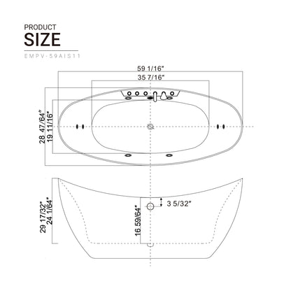 Empava-59AIS11 59 in. Whirlpool Freestanding Tub With Chrome Fixture Installed