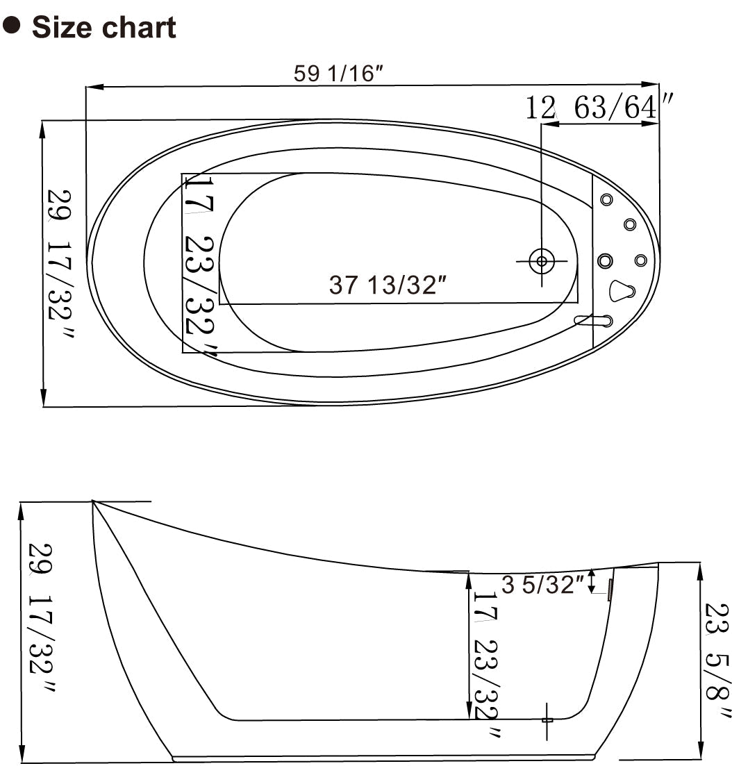 Empava-59AIS04 59 in. Oval Whirlpool Bathtub With Chrome Fixture Installed