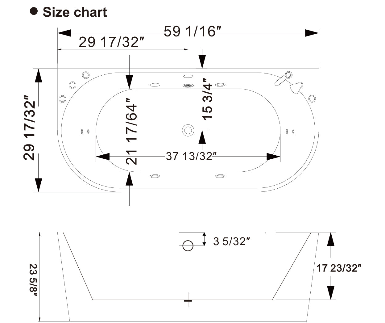 Empava-59AIS06 59 in. Whirlpool Alcove Bathtub With Chrome Fixture Installed