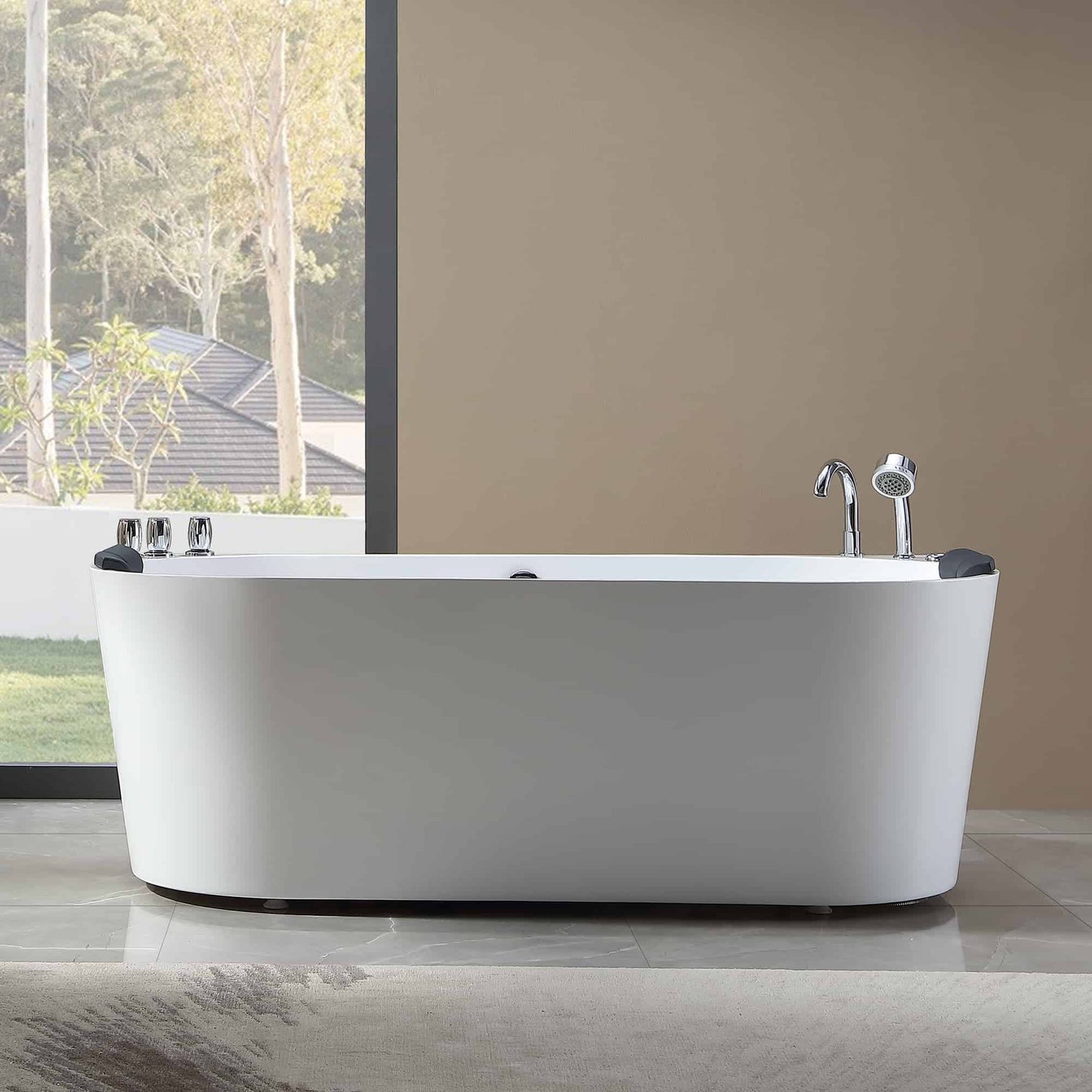 Empava-59AIS06 59 in. Whirlpool Alcove Bathtub With Chrome Fixture Installed