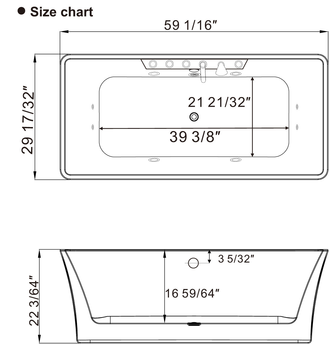 Empava-59AIS15 59 in. Freestanding Whirlpool Bathtub With Chrome Fixture Installed