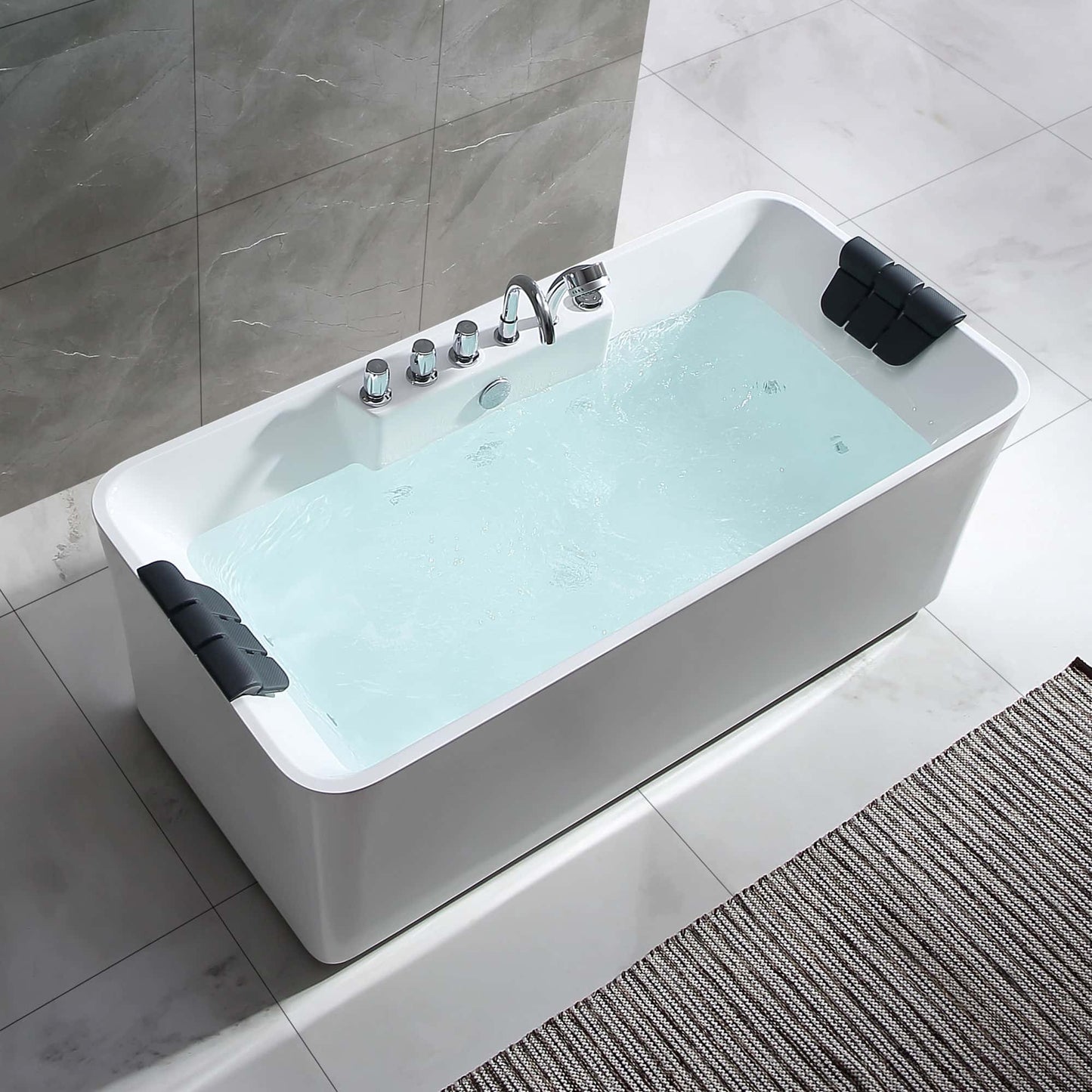 Empava-59AIS15 59 in. Freestanding Whirlpool Bathtub With Chrome Fixture Installed