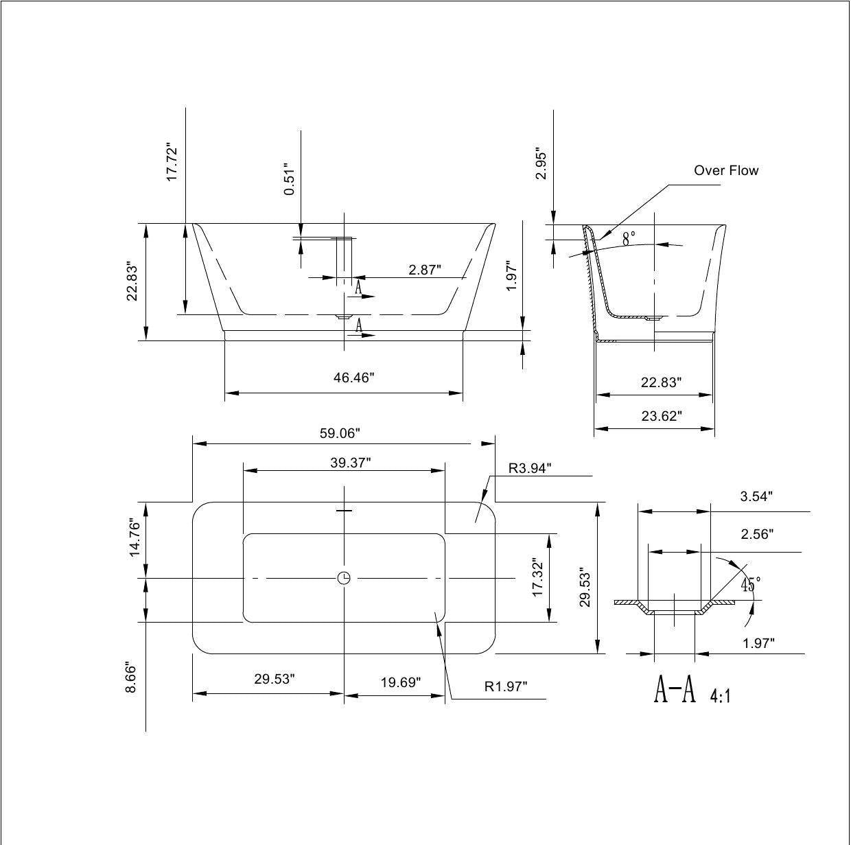 Empava-59FT1511 59 in. Soaking Freestanding Bathtub