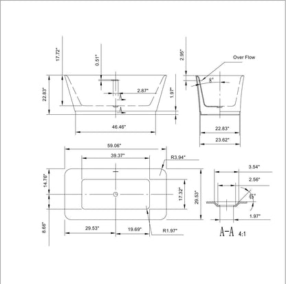 Empava-59FT1511 59 in. Soaking Freestanding Bathtub