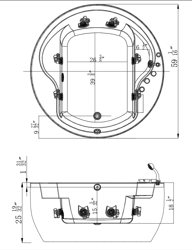 Empava-59JT005 59 in. Whirlpool Round Tub With Chrome Fixture Installed