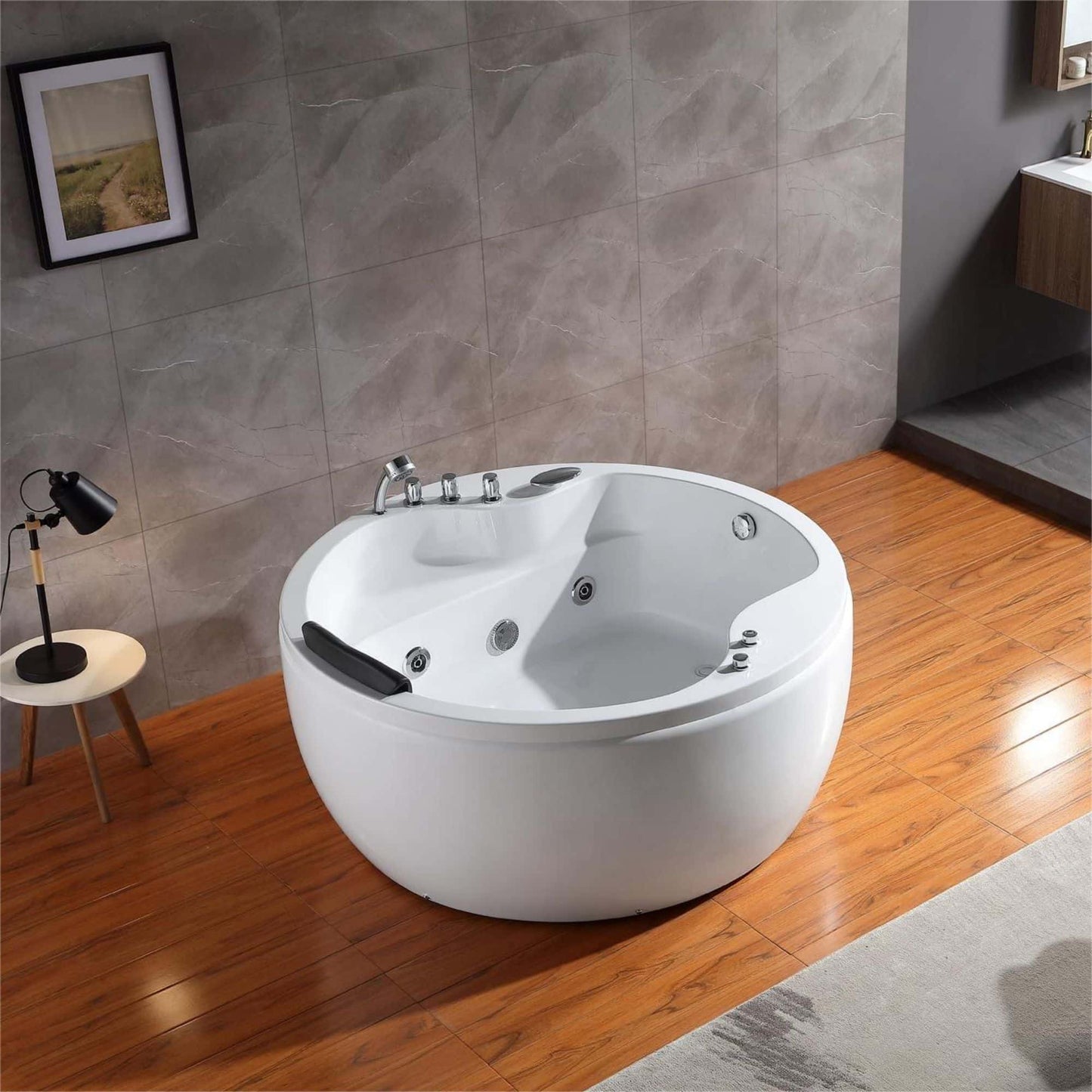 Empava-59JT005 59 in. Whirlpool Round Tub With Chrome Fixture Installed