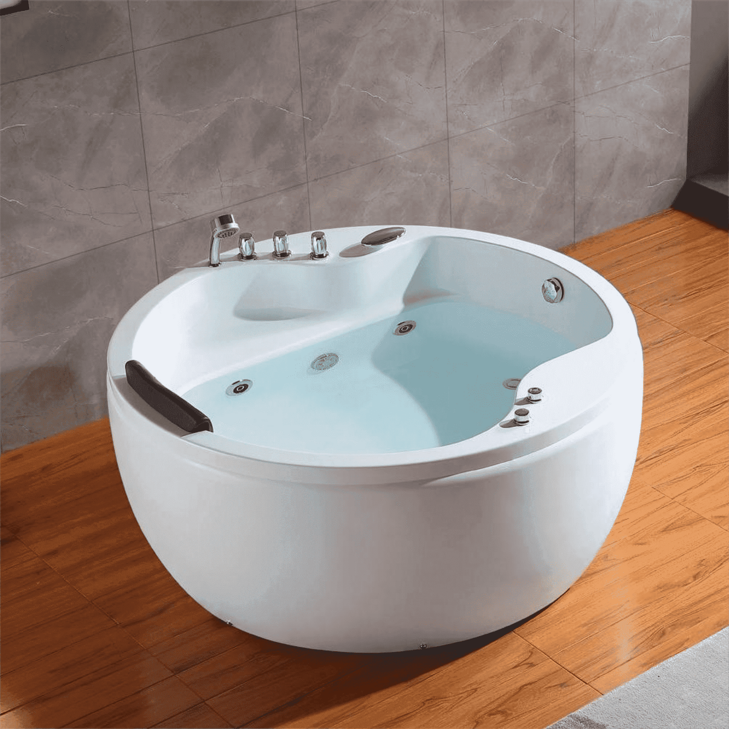 Empava-59JT005 59 in. Whirlpool Round Tub With Chrome Fixture Installed