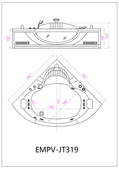 Empava 59JT319LED-59 in. Thermostatic Jetted Tub With Chrome Fixture Installed