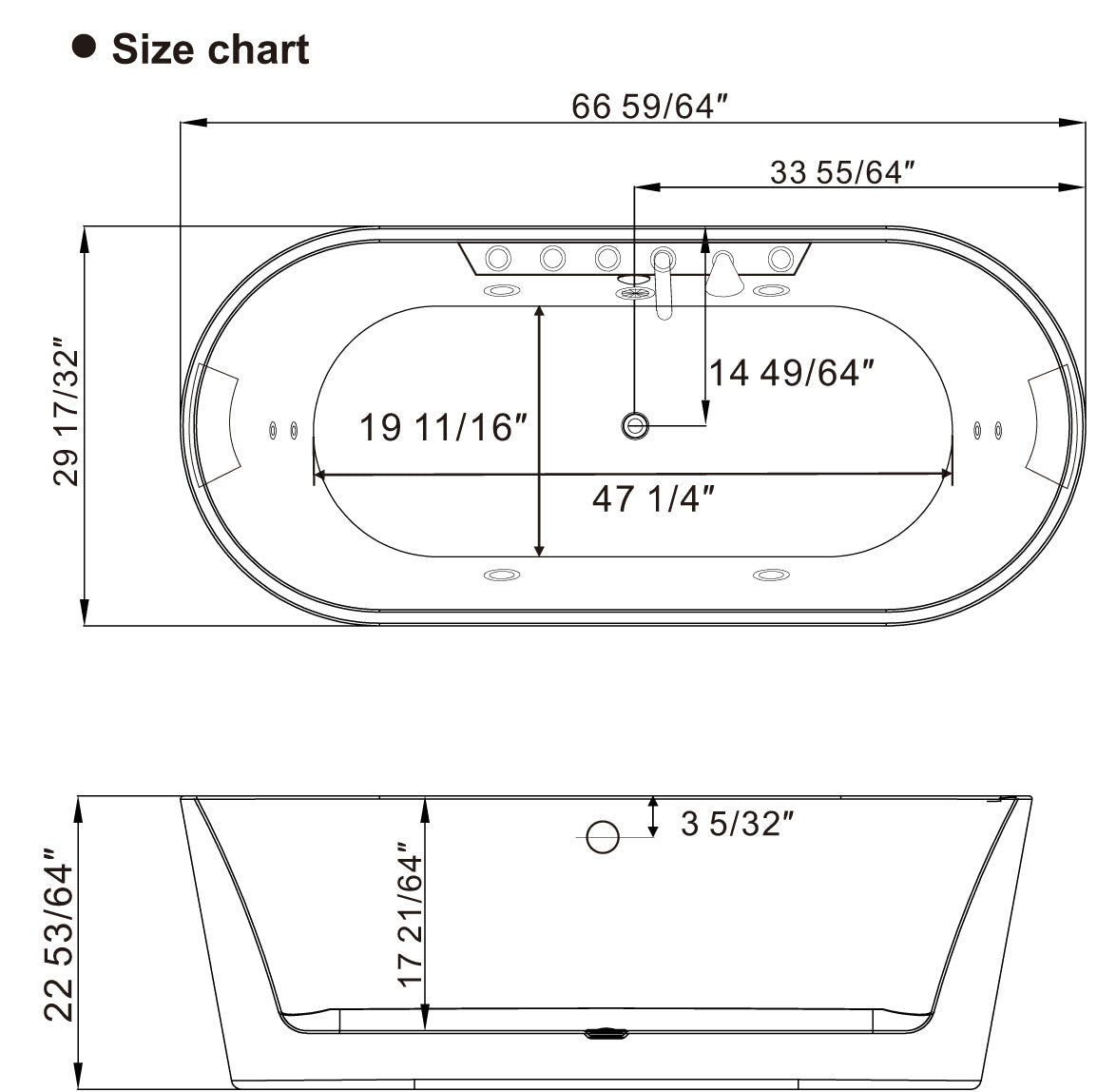 Empava-67AIS01 67 in. Whirlpool Freestanding Bathtub With Chrome Fixture Installed