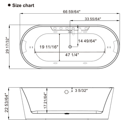 Empava-67AIS01 67 in. Whirlpool Freestanding Bathtub With Chrome Fixture Installed