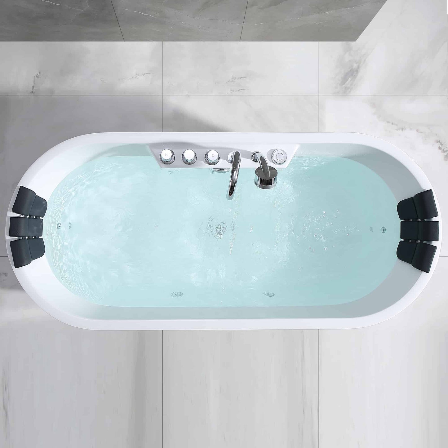 Empava-67AIS01 67 in. Whirlpool Freestanding Bathtub With Chrome Fixture Installed