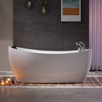 Empava-67AIS02 67 in. Whirlpool Freestanding Bathtub With Chrome Fixture Installed