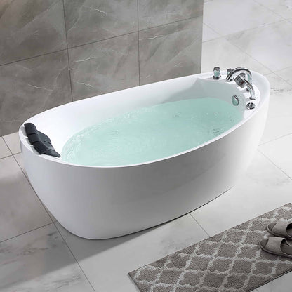 Empava-67AIS02 67 in. Whirlpool Freestanding Bathtub With Chrome Fixture Installed