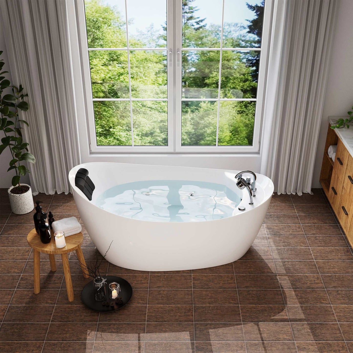 Empava-67AIS02 67 in. Whirlpool Freestanding Bathtub With Chrome Fixture Installed