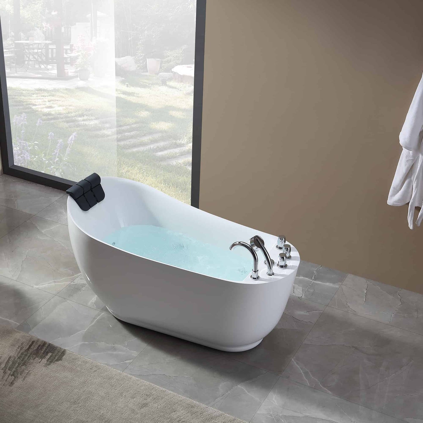 Empava-67AIS05 67 in. Whirlpool Freestanding Tub With Chrome Fixture Installed