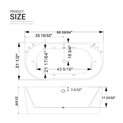 Empava-67AIS07 67 in. Whirlpool Alcove Bathtub With Chrome Fixture Installed