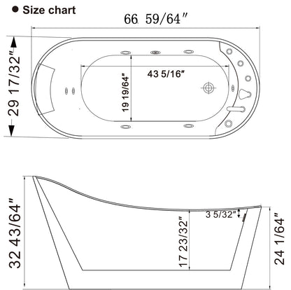 Empava-67AIS09 67 in. Whirlpool Freestanding Bathtub With Chrome Fixture Installed