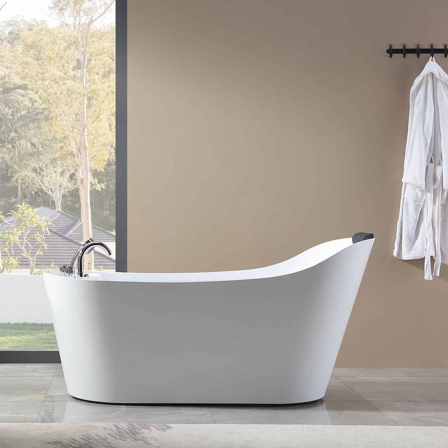 Empava-67AIS09 67 in. Whirlpool Freestanding Bathtub With Chrome Fixture Installed