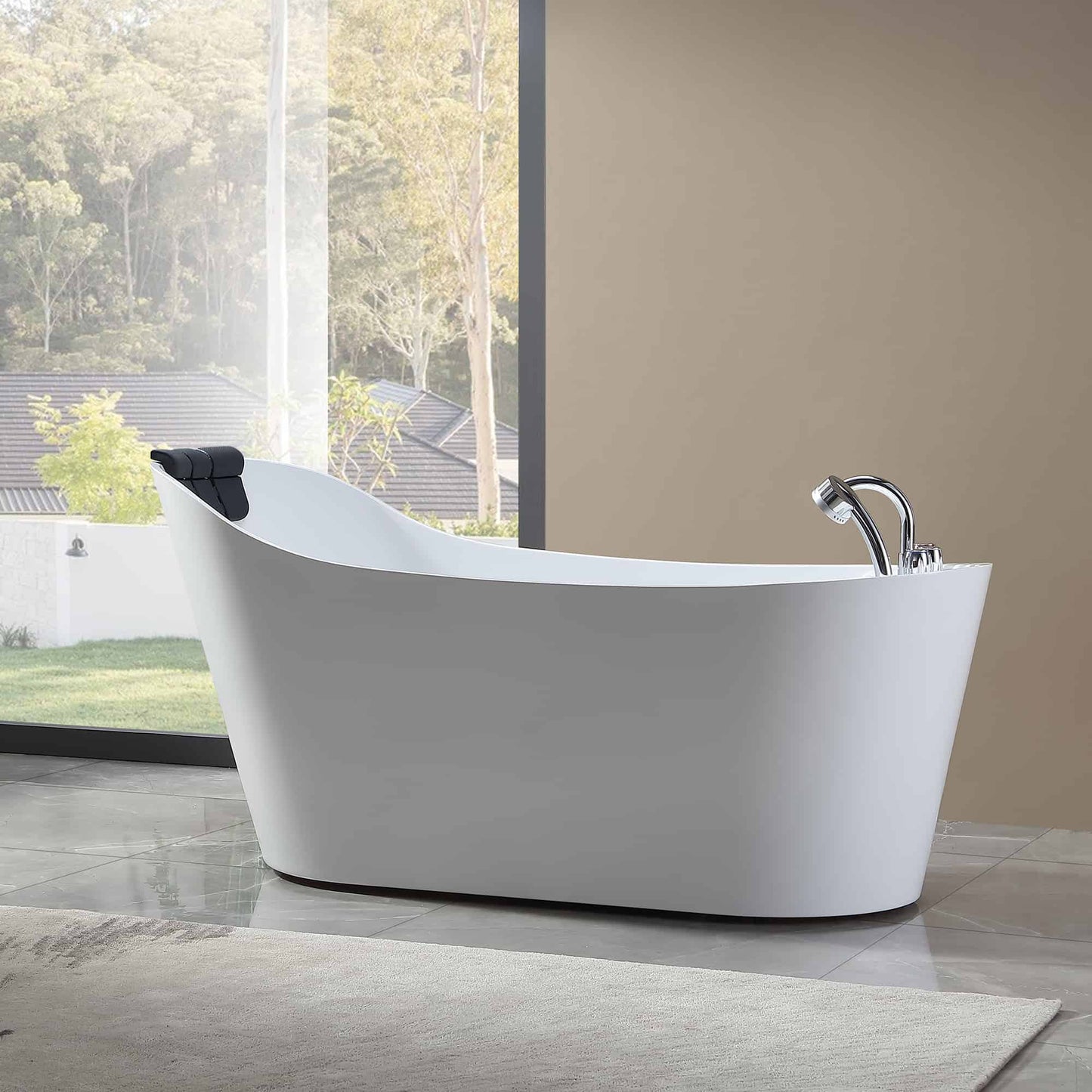 Empava-67AIS09 67 in. Whirlpool Freestanding Bathtub With Chrome Fixture Installed