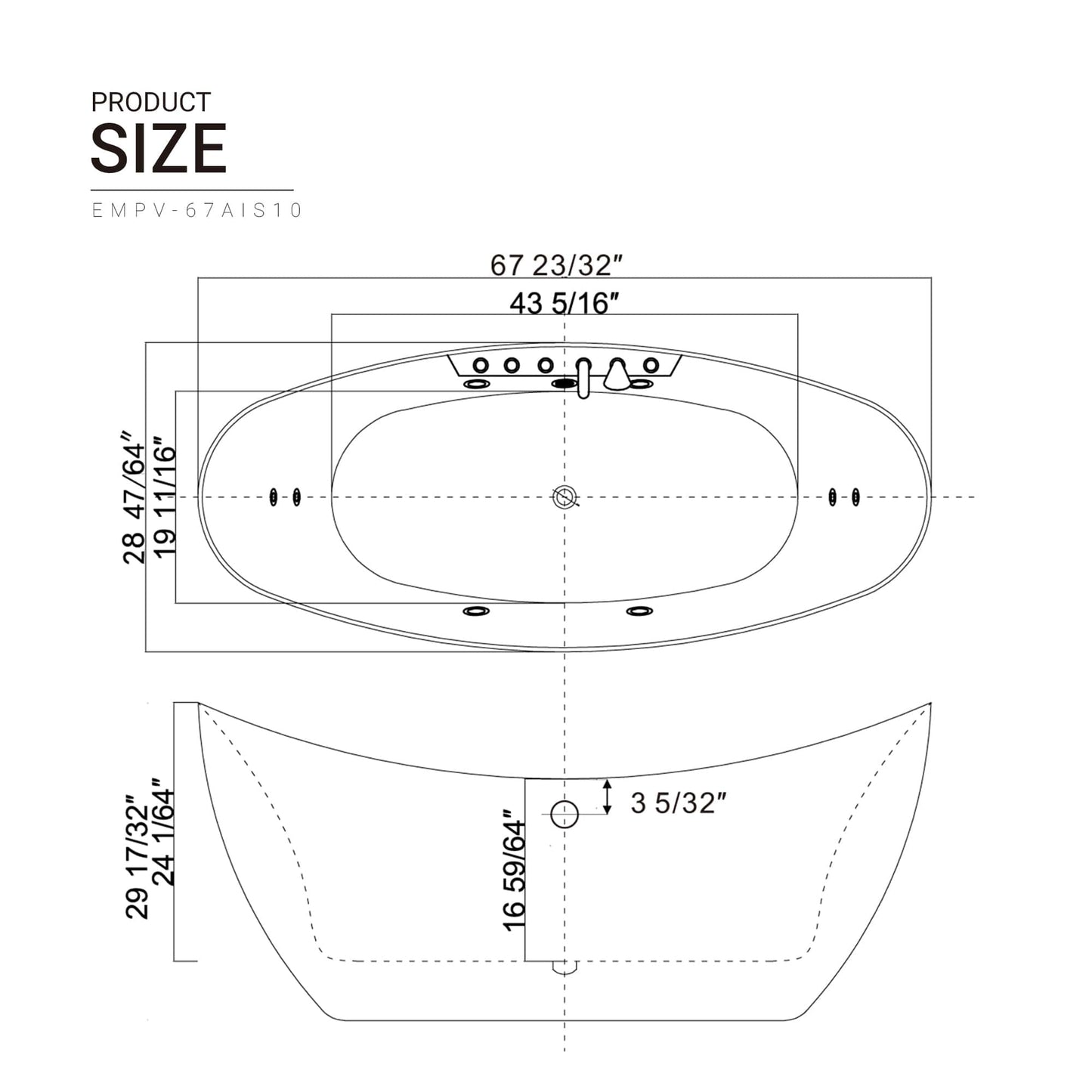 Empava-67AIS10 67 in. Whirlpool Freestanding Bathtub With Chrome Fixture Installed