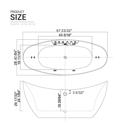 Empava-67AIS10 67 in. Whirlpool Freestanding Bathtub With Chrome Fixture Installed