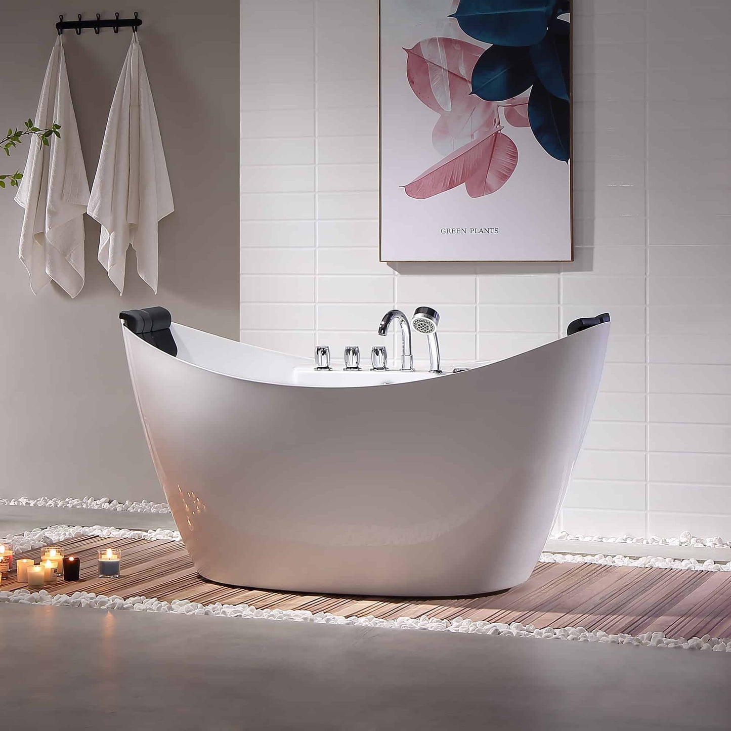 Empava-67AIS10 67 in. Whirlpool Freestanding Bathtub With Chrome Fixture Installed