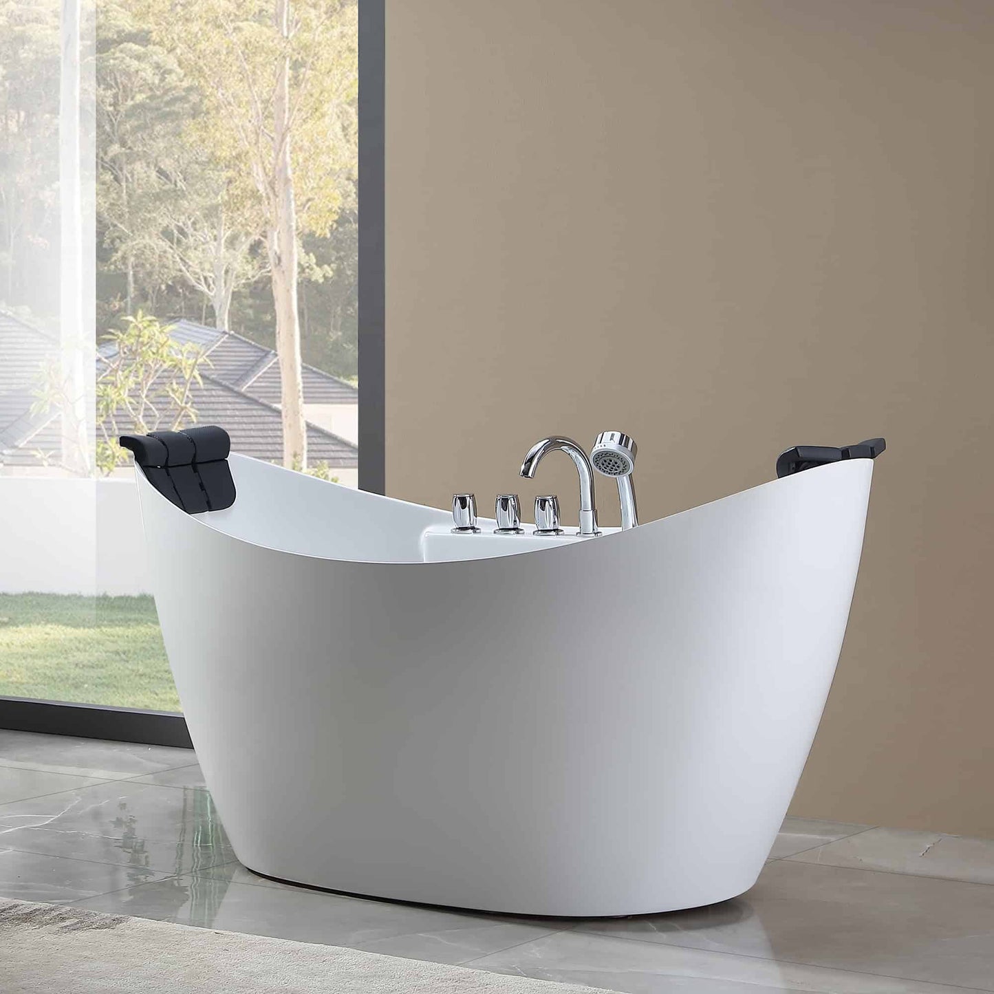 Empava-67AIS10 67 in. Whirlpool Freestanding Bathtub With Chrome Fixture Installed