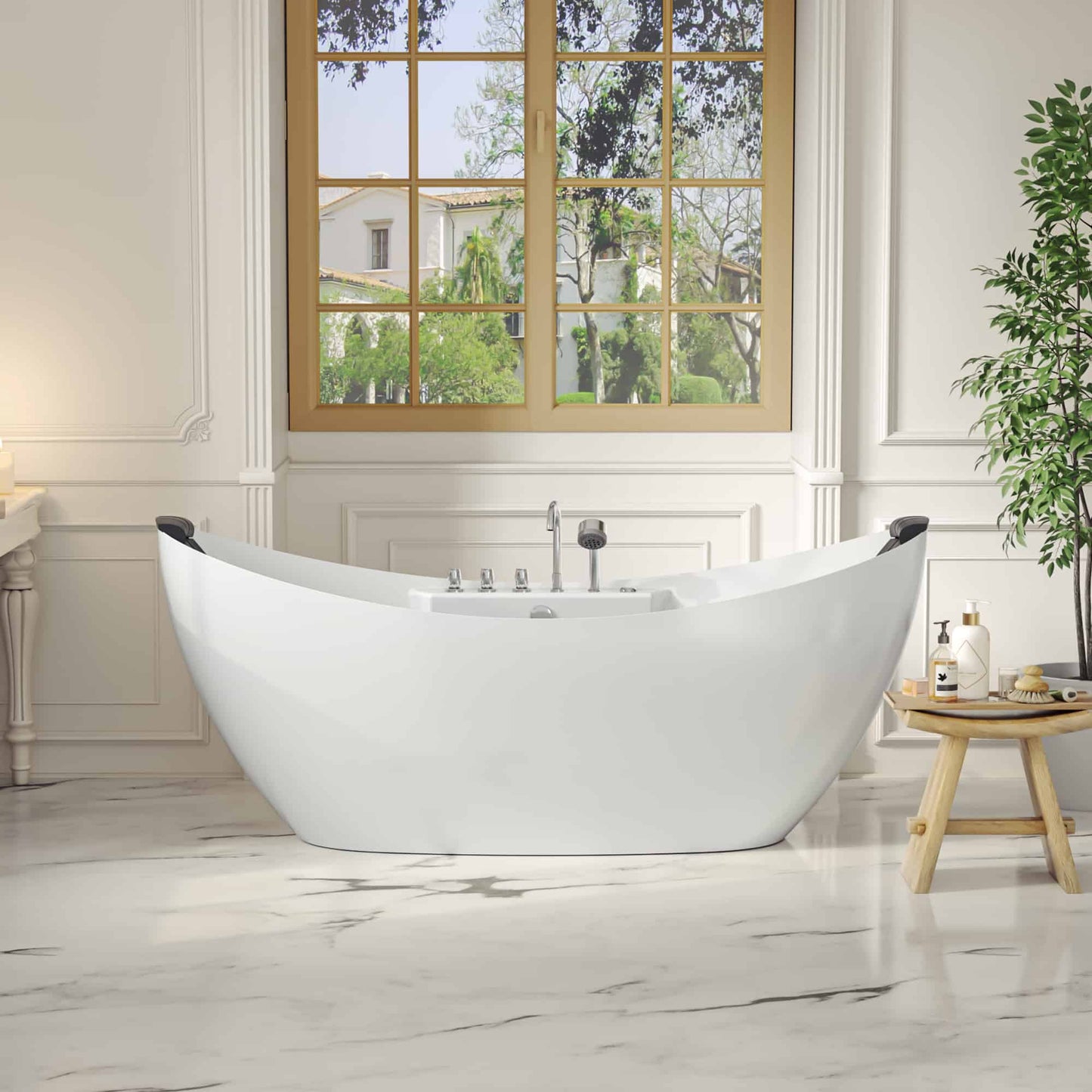 Empava-67AIS10 67 in. Whirlpool Freestanding Bathtub With Chrome Fixture Installed