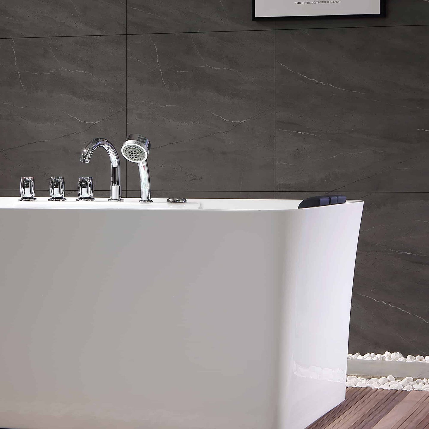 Empava-67AIS16 67 in. Freestanding Jetted Tub With Chrome Fixture Installed