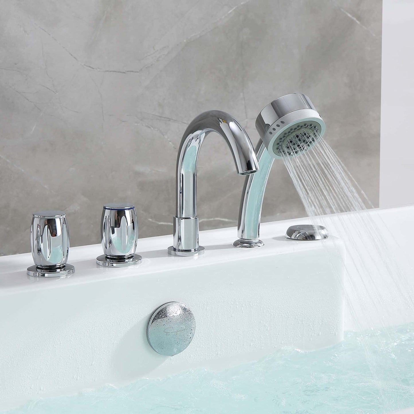 Empava-67AIS16 67 in. Freestanding Jetted Tub With Chrome Fixture Installed