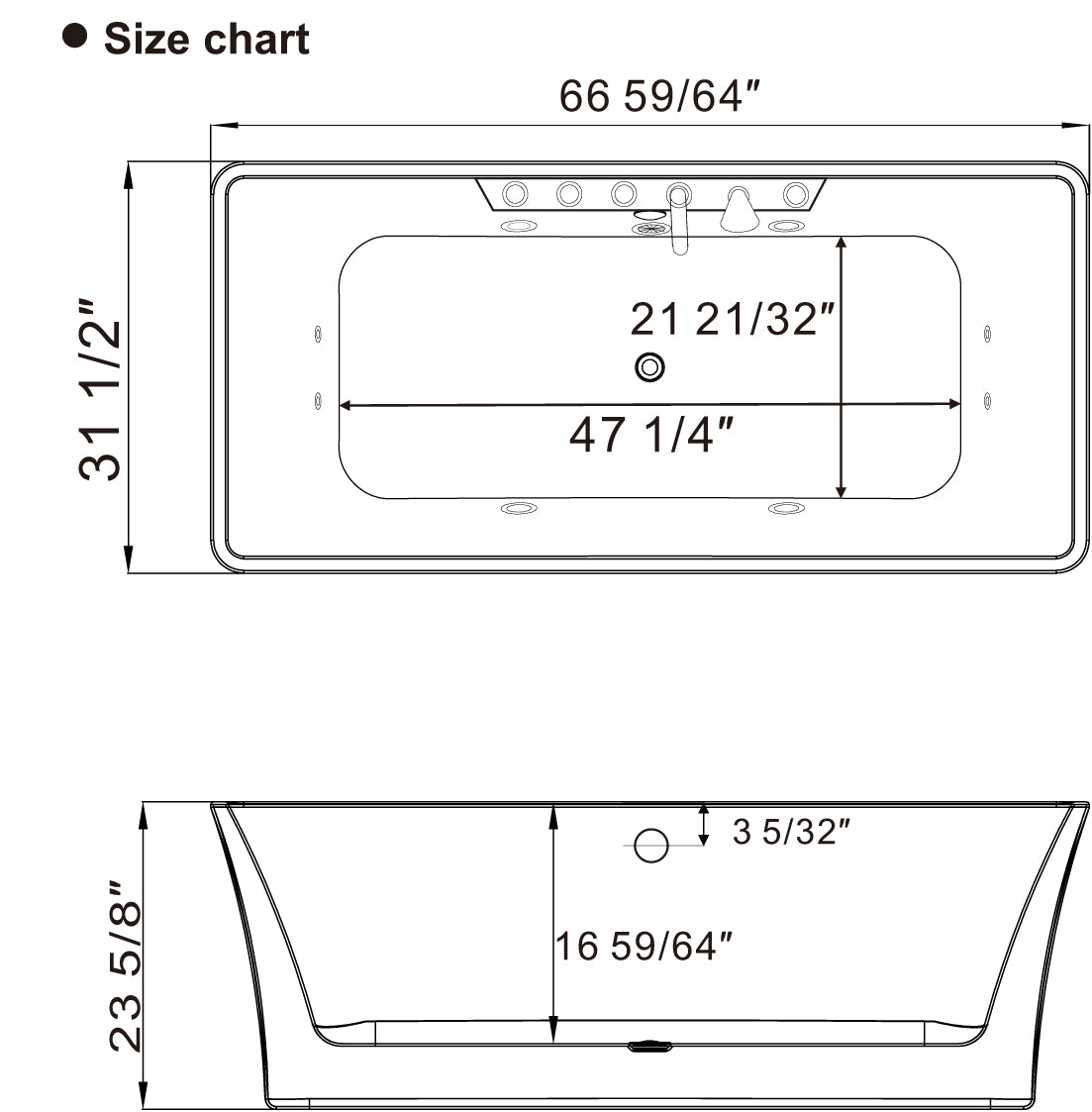 Empava-67AIS16 67 in. Freestanding Jetted Tub With Chrome Fixture Installed