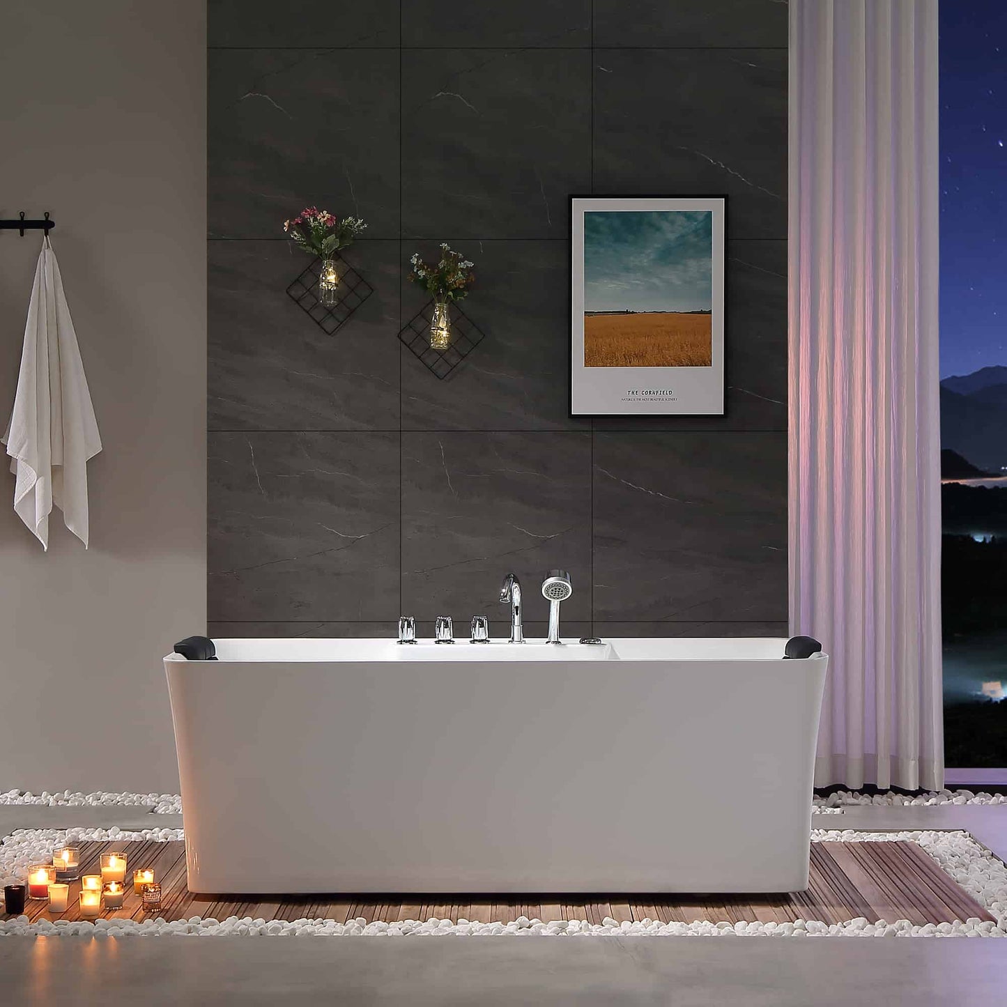 Empava-67AIS16 67 in. Freestanding Jetted Tub With Chrome Fixture Installed