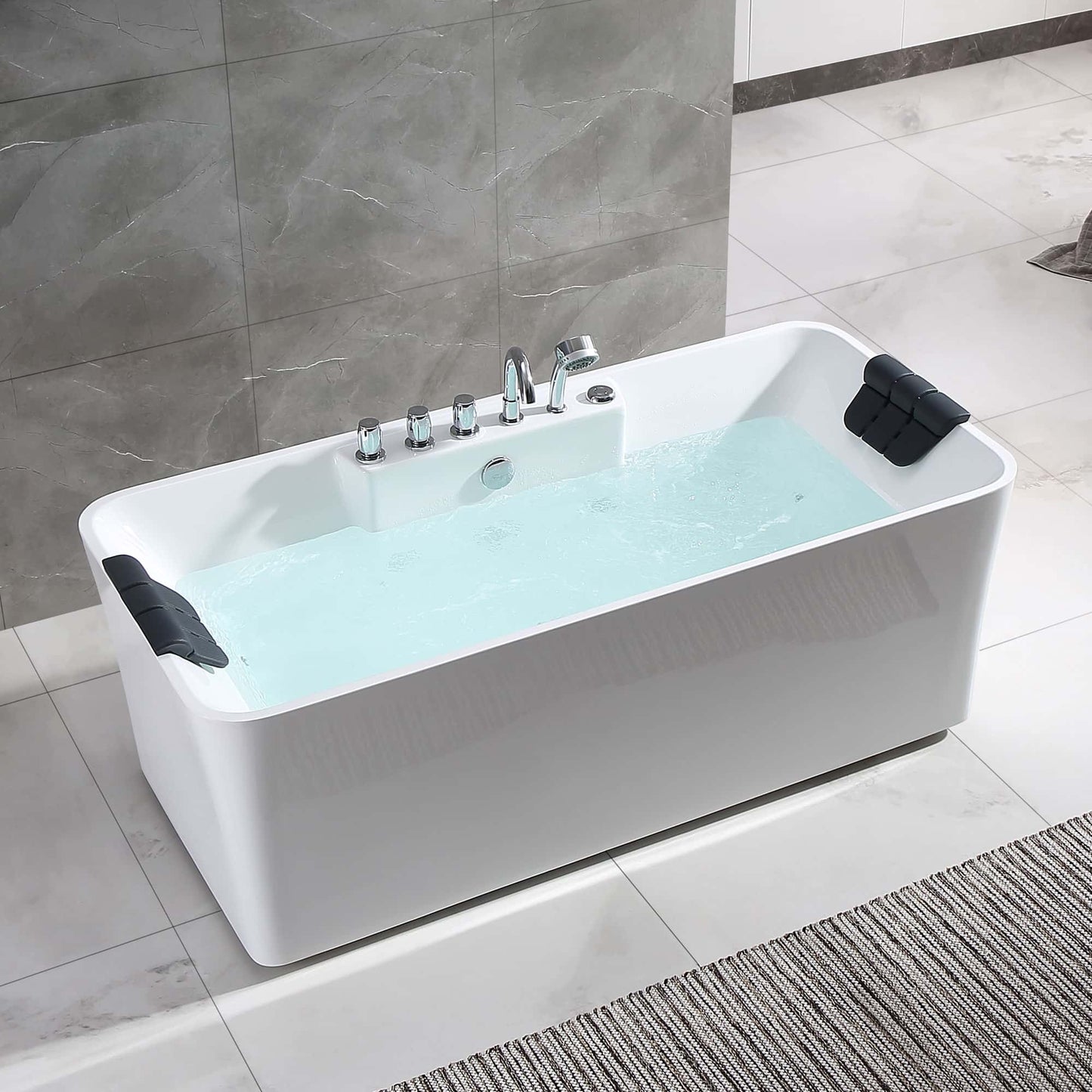 Empava-67AIS16 67 in. Freestanding Jetted Tub With Chrome Fixture Installed