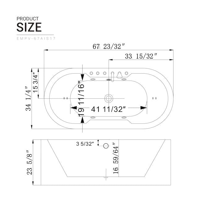 Empava-67AIS17 67 in. Freestanding Jetted Tub With Chrome Fixture Installed