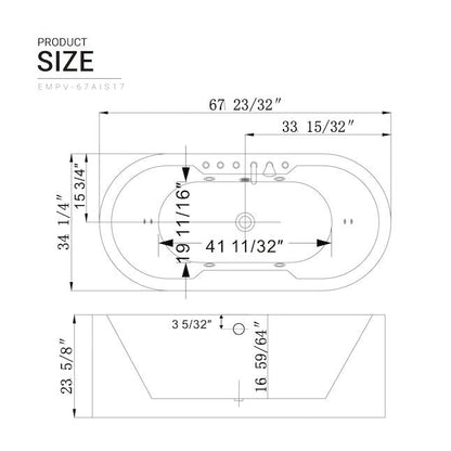 Empava-67AIS17 67 in. Freestanding Jetted Tub With Chrome Fixture Installed