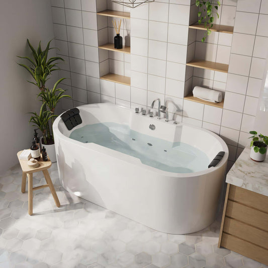 Empava-67AIS17 67 in. Freestanding Jetted Tub With Chrome Fixture Installed