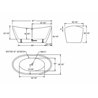 Empava-67FT1518 67 in. Soaking Freestanding Bathtub