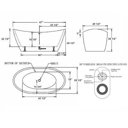 Empava-67FT1518LED 67 in. Soaking Freestanding Bathtub