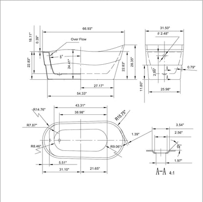 Empava-67FT1527 67 in. Soaking Freestanding Bathtub