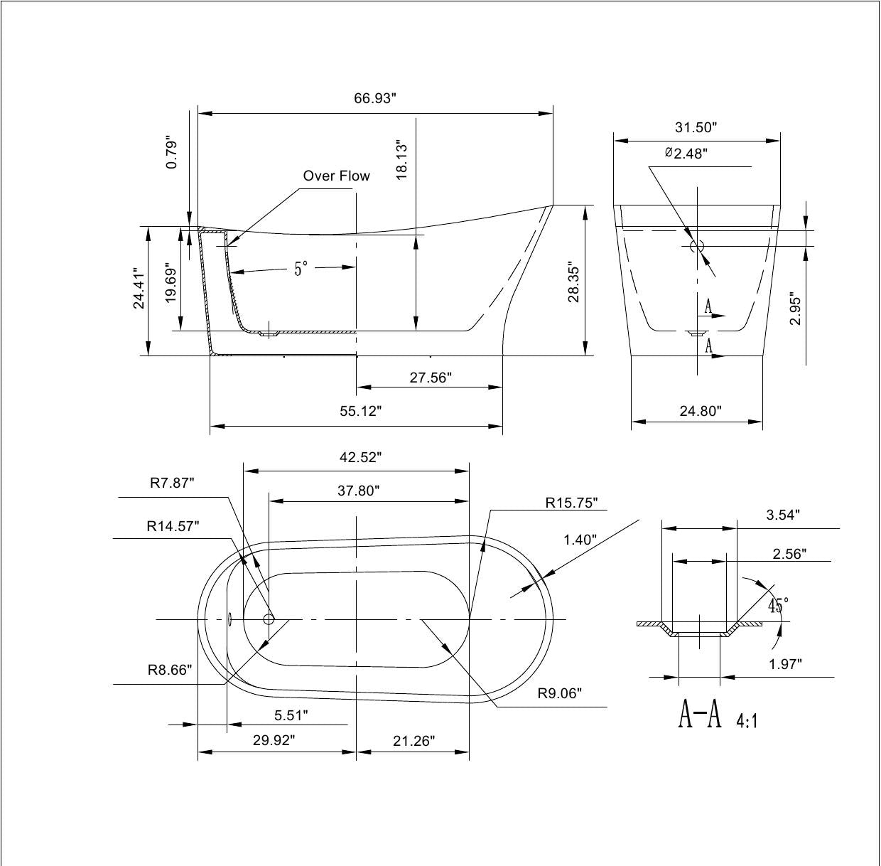 Empava-67FT1528 67 in. Soaking Freestanding Bathtub