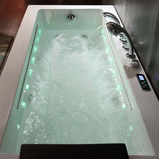 Empava 67JT351LED 67 in. Thermostatic Combination Massage Tub With Chrome Fixture Installed