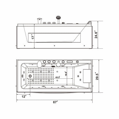 Empava 67JT351LED 67 in. Thermostatic Combination Massage Tub With Chrome Fixture Installed