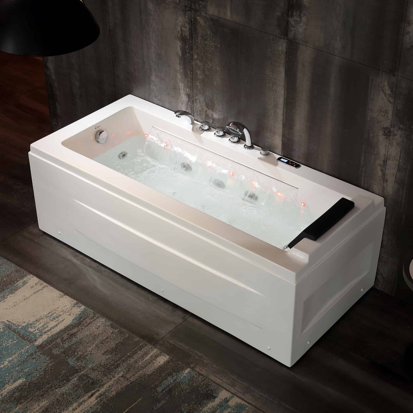 Empava 67JT351LED 67 in. Thermostatic Combination Massage Tub With Chrome Fixture Installed