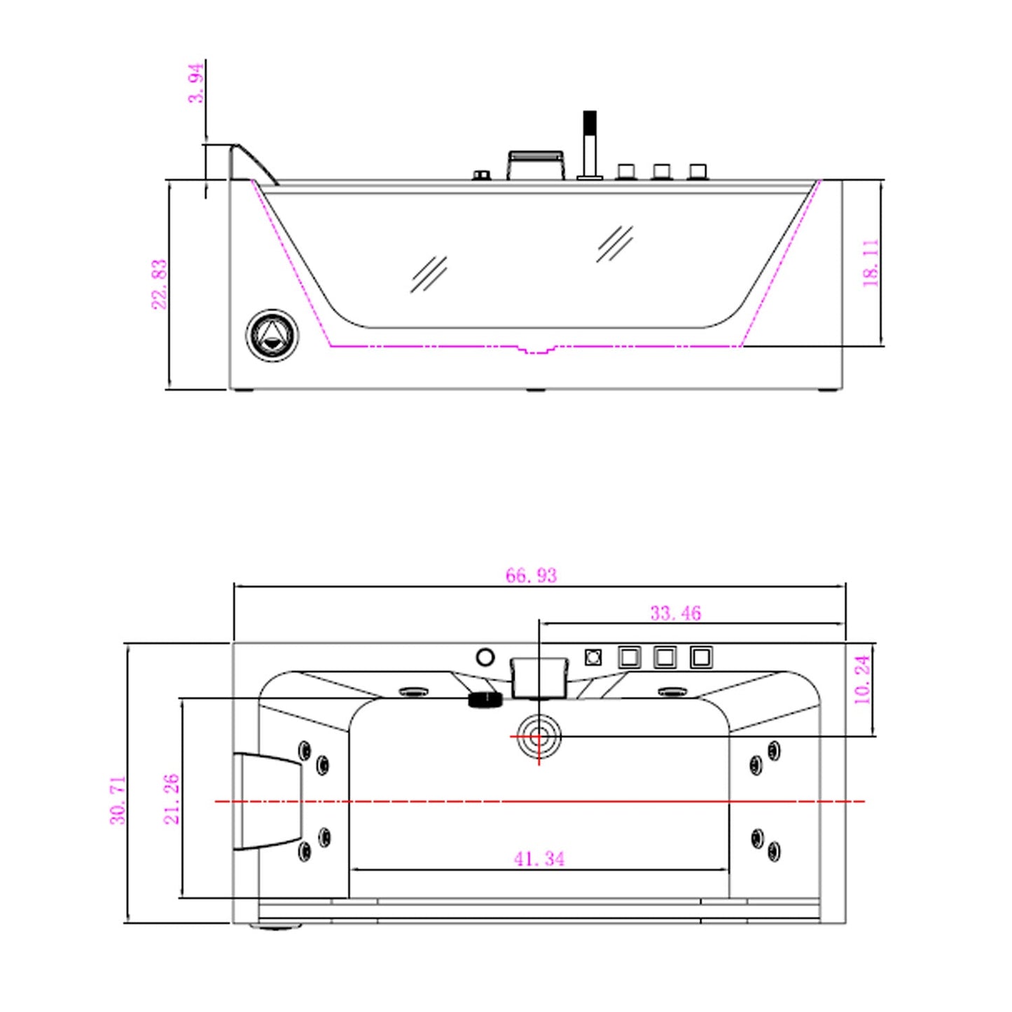 Empava-67JT408LED 67 in. Whirlpool Waterfall Faucet Bathtub With Chrome Fixture Installed