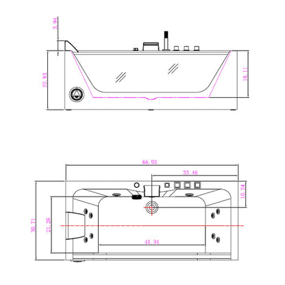 Empava-67JT408LED 67 in. Whirlpool Waterfall Faucet Bathtub With Chrome Fixture Installed