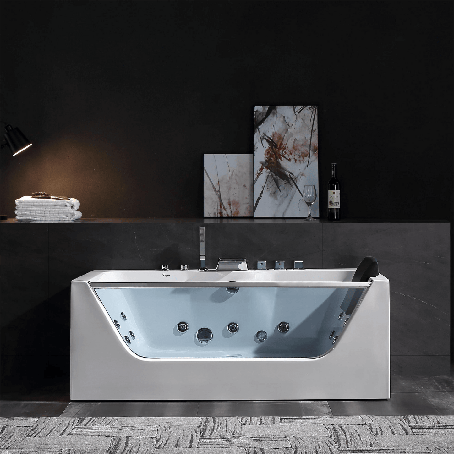 Empava-67JT408LED 67 in. Whirlpool Waterfall Faucet Bathtub With Chrome Fixture Installed