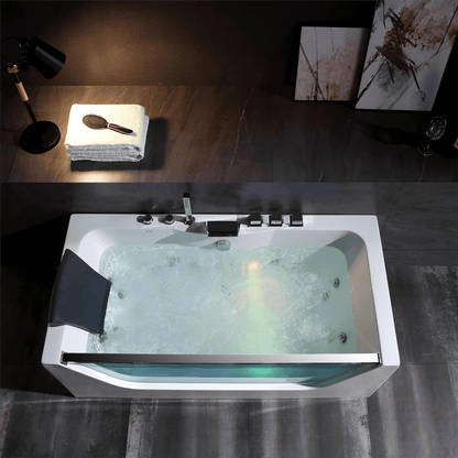 Empava-67JT408LED 67 in. Whirlpool Waterfall Faucet Bathtub With Chrome Fixture Installed