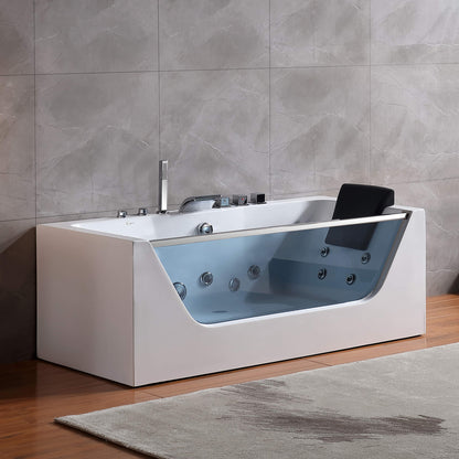 Empava-67JT408LED 67 in. Whirlpool Waterfall Faucet Bathtub With Chrome Fixture Installed