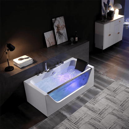 Empava-67JT408LED 67 in. Whirlpool Waterfall Faucet Bathtub With Chrome Fixture Installed